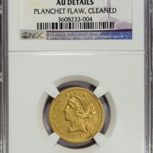 1864 $5 Liberty NGC AU DETAILS  Planchet Flaw, Cleaned