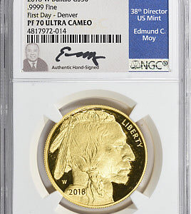 2018-W $50 Gold Buffalo NGC PF70 Ultra Cameo First Day (Moy Signed Label)